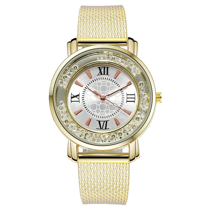 Brand Luxury Ladies Watch Fashion Fine Rhinestone Crystal Dial High Quality Mesh silicone Strap Quartz Watch For Women