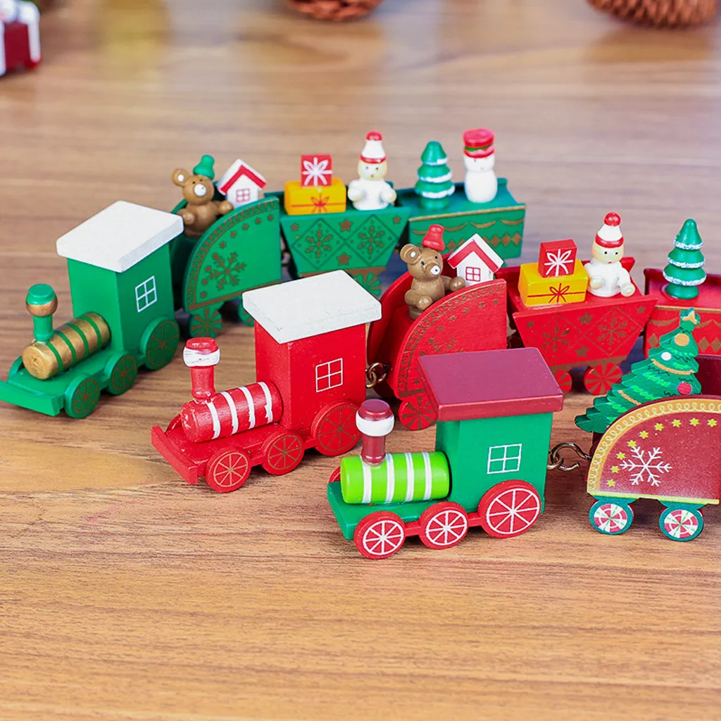 Рождественский деревянный поезд, 4 предмета, деревянный Рождественский поезд, украшение, подарок, грузовик, хобби, забавный детский подарок, Прямая@ 5