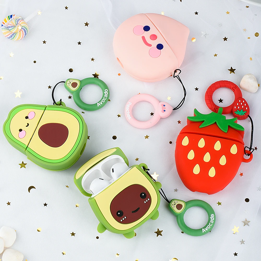 Для AirPods 2 Чехол милый 3D мультфильм авокадо наушники чехол для Apple Airpods 1 силиконовый чехол для наушников Air pods зарядная коробка сумки