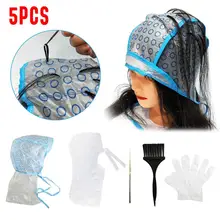 5-piece Set Disposable Hair Dye Tool Maquillaje Highlighter Cap Highlighter Cap Crochet Hair Dye Shawl Hand Cover TSLM1