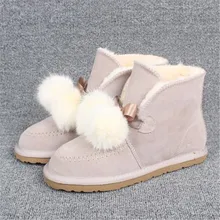 Г., зимние ботинки женские зимние ботинки из натуральной кожи теплые плюшевые ботильоны с лисьим помпоном Женские ботинки в австралийском стиле