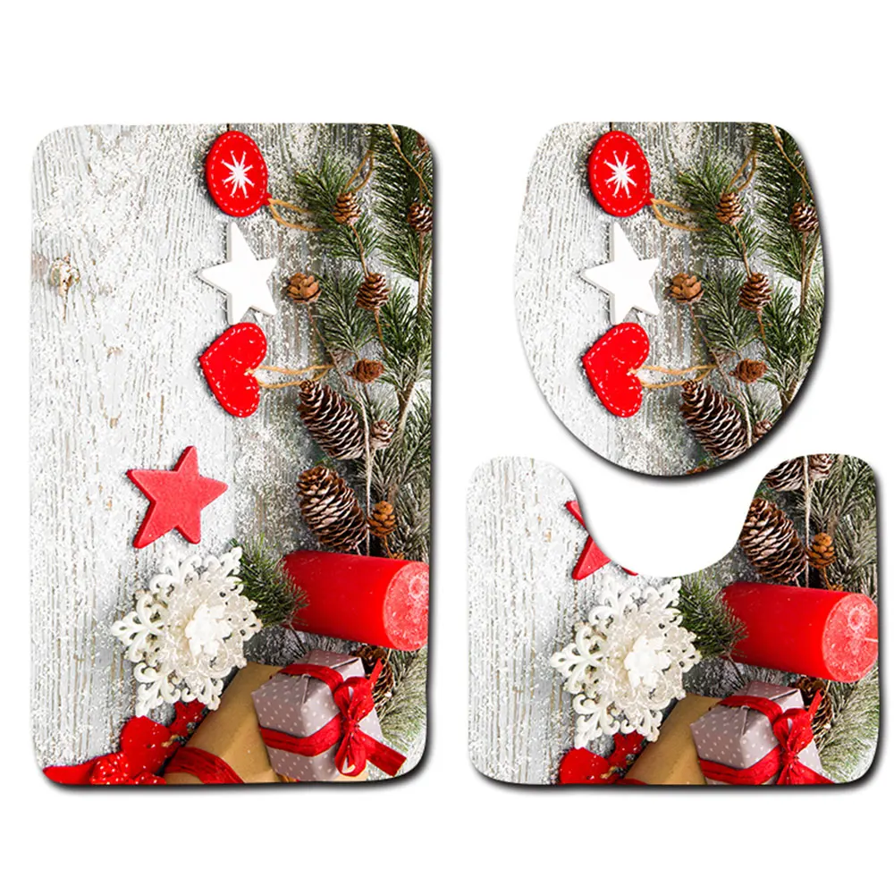 Синий 3 шт./компл. рождественские коврик для ванной комнаты коврик для туалета 3D узор украшения - Цвет: Синий