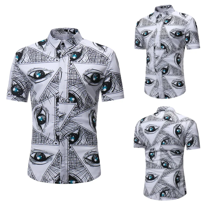 

Novelty Short Sleeve Shirt Men Personality Streetwear Tops Shirts For Mens Summer Blouse Turn-down Collar Breathable Clothes