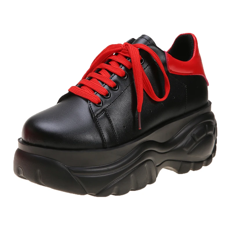 Mix Color Red Black Chunky Sneakers Women Spring Fashion High Heels Platform Shoes Woman Punk Flat with Vulcanize Shoes