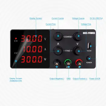 Fuente de alimentación de laboratorio, 0-30V/10A o 0-60V/5a, fuente de alimentación Digital, regulador de tensión conmutado, cortocircuitable. 2