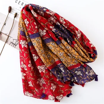 

180*90Cm Women Fashion Floral Cotton Viscose Scarf Lady Tassel Shawls and Wraps Pashmina Bandana Female Muslim Hijab Sjaal Stole