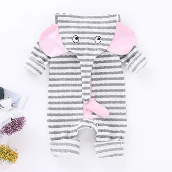 

Baby Boy Girl Clothes 0-24M Winter Cute Striped Print Elephant Design Hoodie Jumpsuit Casual Long Sleeve Outerwear