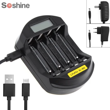 

Soshine LCD Display LifePO4 NI-MH 4 Slot Intelligent Battery Charger for 14500 /14400/AA/AAA Battery with EU/US Plug