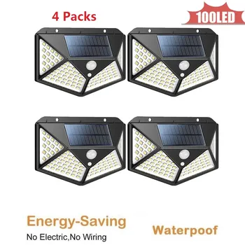 

100 LED Solar Light Outdoor Solar Lamp PIR Motion Sensor Solar Panel Night Security Wall Light Garden Yard Path Waterproof 4 sid