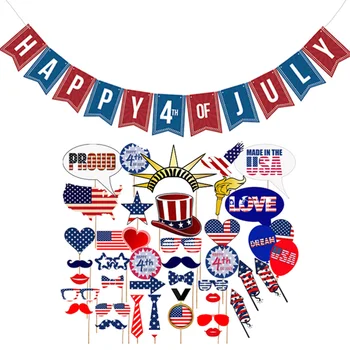 

40pcs of One Set Creative Party Layout Delicate Paper Hanging Funny American Independence Day Photo Props Decorative Banner for