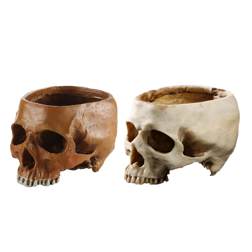 2x Human Skull Design Flower Pot Planter Container Replica Home Bar Decor