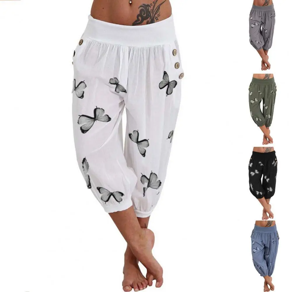 Buena Compra Pantalones pirata blancos de algodón para mujer, pantalón capris informal, holgado, con cintura elástica, talla grande, para verano, 2020 dmx5MDo5G6j