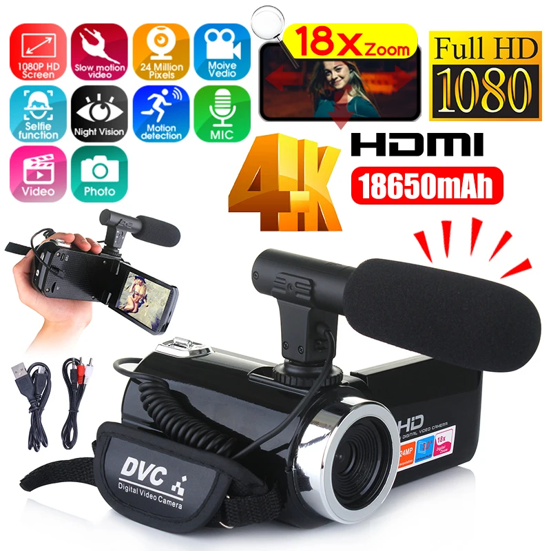

Multifunctional 1080P HD Camera Camcorder IR Night Vision Video Camcorder 3 Inch HD LCD Screen 18X Zoom Camera With Mic