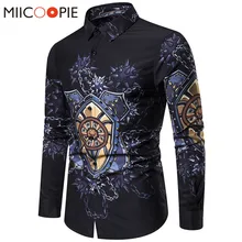 Мужская рубашка с принтом, Повседневные Вечерние рубашки для ночного клуба, облегающие мужские рубашки с длинными рукавами, осенние мужские рубашки с отложным воротником