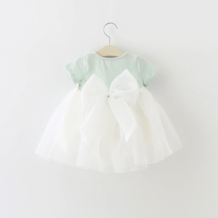 2020 new summer girls Dress Children's big bow short sleeve dress behind baby Princess mesh Dress Casual style