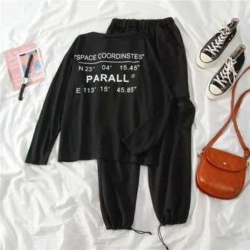 

2020 autumn Two piece set women long sleeve letter printed sweatshirt top and pocket cargo pants suit casual women tracksuit
