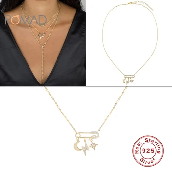 

ROMAD 925 Sterling Silver Mixed And Matched Zirconia Necklace For Women Star And Moon Pendant Necklace Bijoux Femme