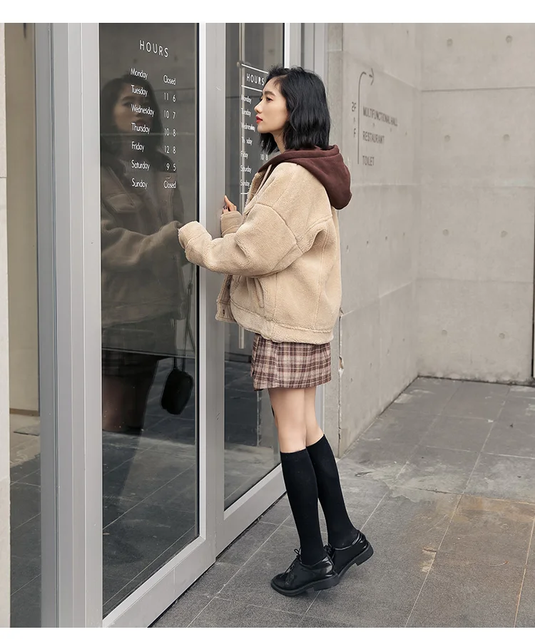 Harajuku плюшевая прошитая Женская толстовка в Корейском стиле с капюшоном и длинным рукавом, однобортная Женская толстовка для отдыха, теплая зимняя женская толстовка