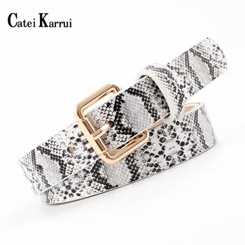 

Catei Karrui Snakeskin Print Belts For Women Gold Square Pin Buckle Waistband Leather Belt Women Dress Jeans Leather Belt fashi