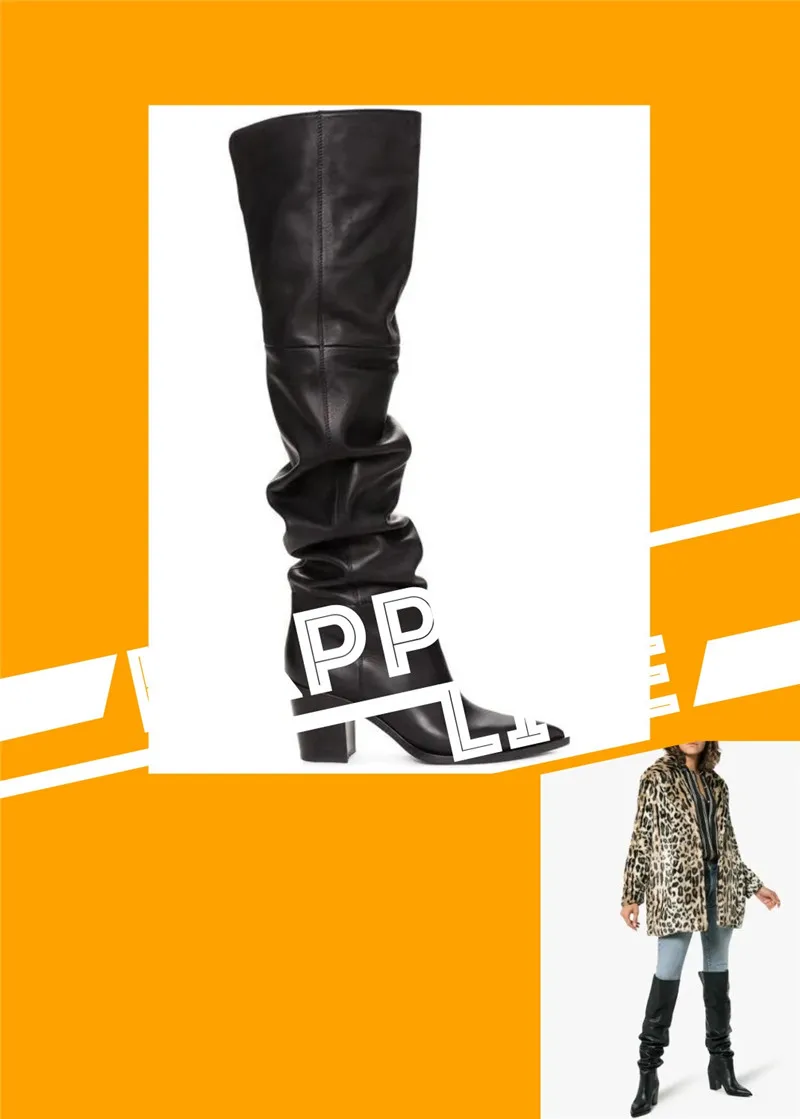 Genuine Leather boots women First layer leather over the knee high boots round head rubber bottom motorcycle boots women winter