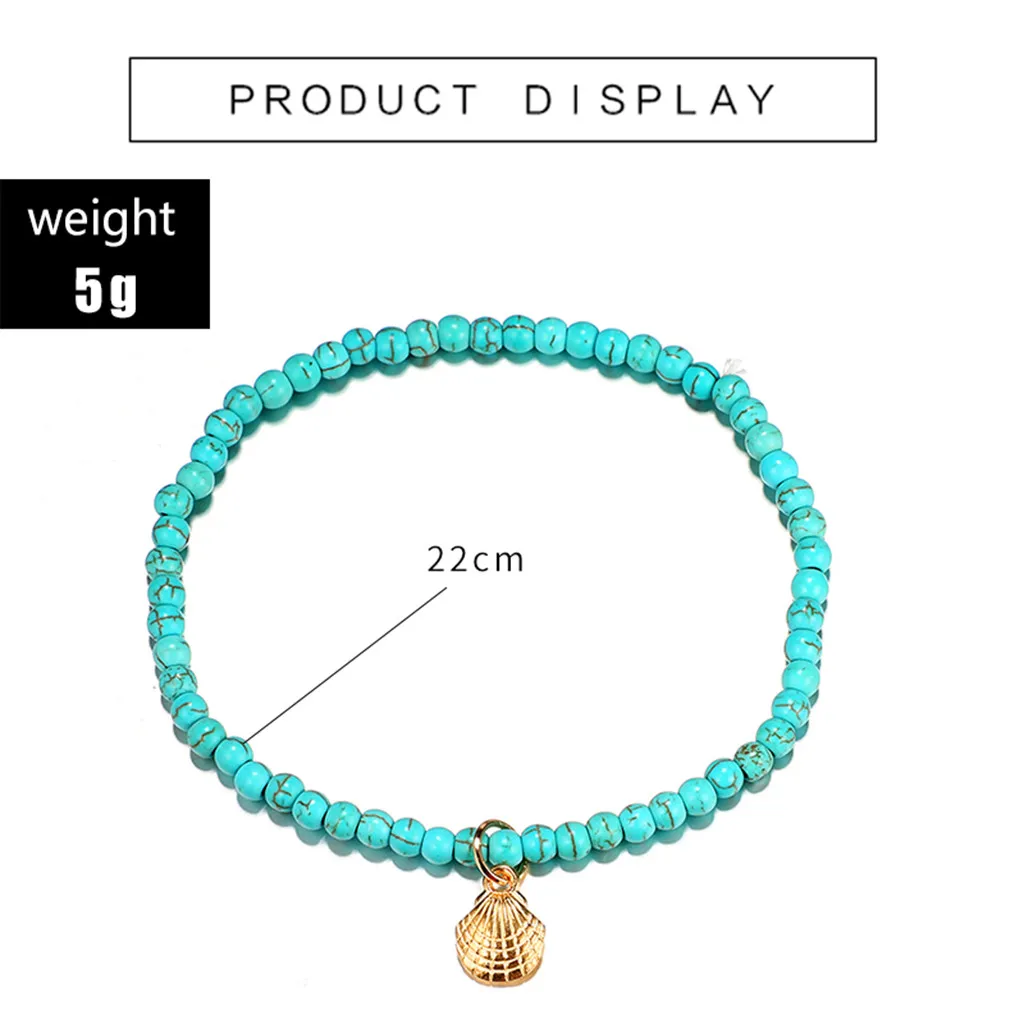 Vintage Beach Wind Blue Rice Beads Shell Alloy Pendant Anklet Bracelet Barefoot Sandals Bracelet Ankle On The Leg Female Ankle