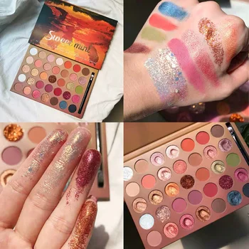 

35Color Glitter Eyeshadow Palette Diamond Brighten Pigment Shimmer Matte EyeShadow MakeUp Pallete Metallic Cosmetic Makeup Brush