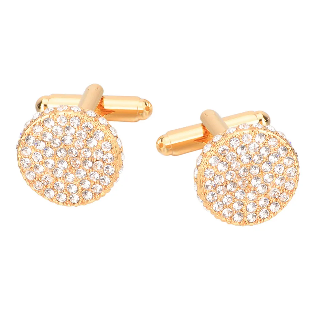 Luxury Crystal Cufflinks For Men Shirt Cuff Buttons High Quality Round Gold Color Cufflink Brand Jewelry Wedding Gift | Украшения и