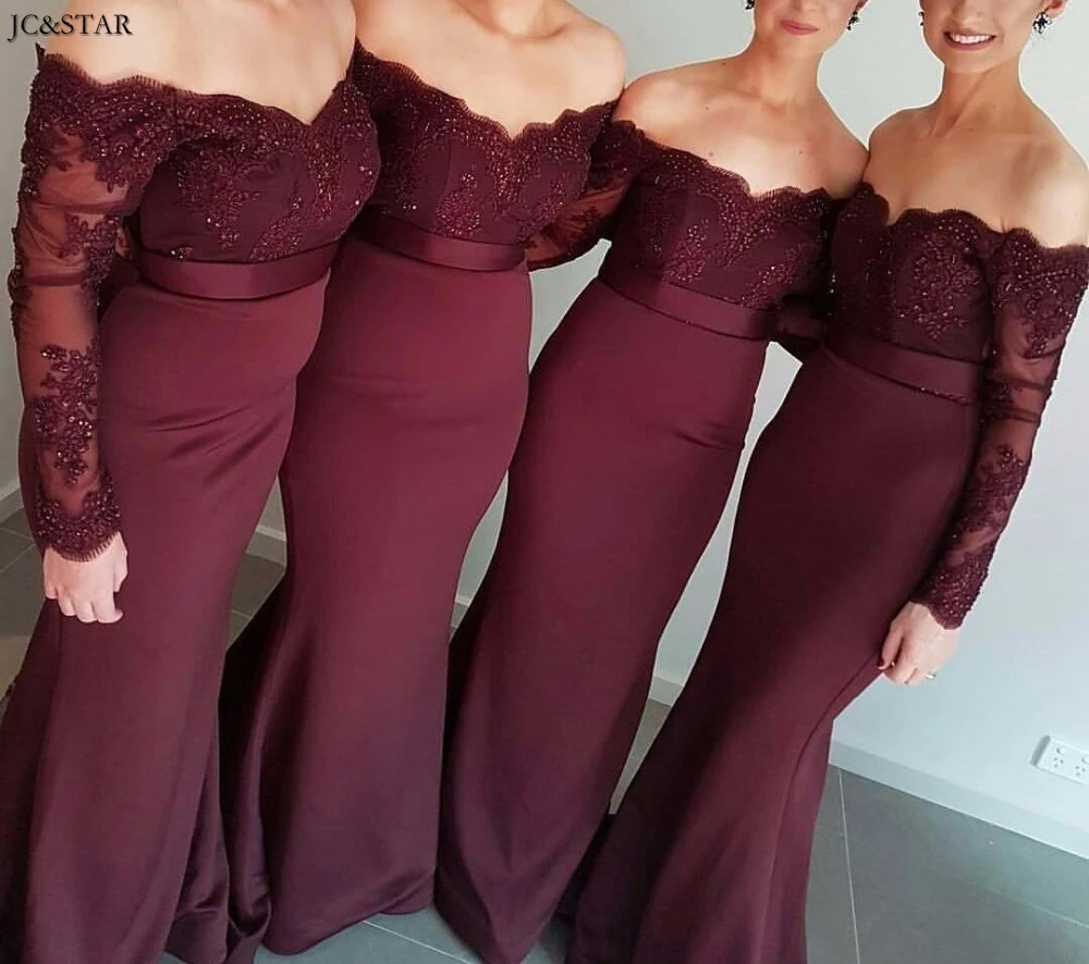 Robe pour mariage invit femme, новинка, v-образный вырез, кружево, длинный рукав, Сексуальная Русалка, Бургундия, Африканское платье подружки невесты, длинное платье, fille d'honne
