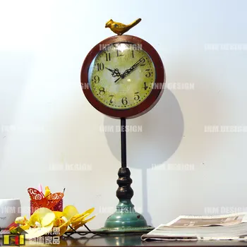 

Vintage Style Desktop Clock Retro Metal Home Decor Desktop Decoration with Bird America Country Pastoral Ornament Style