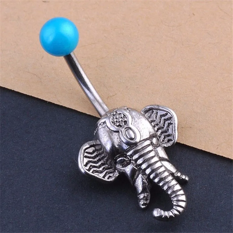 Fashion Navel Belly Button Rings Steel Belly Bars Navel Piercing Elephant Design Body Jewelry