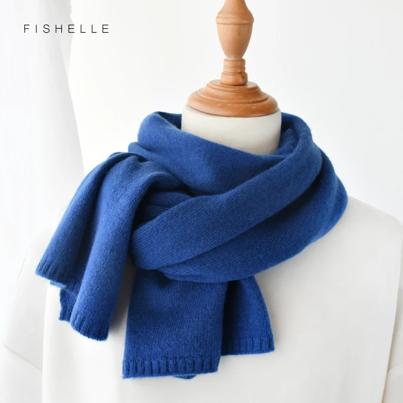 Royal blue wool scarf women winter warm knitted thin scarves ladies ...