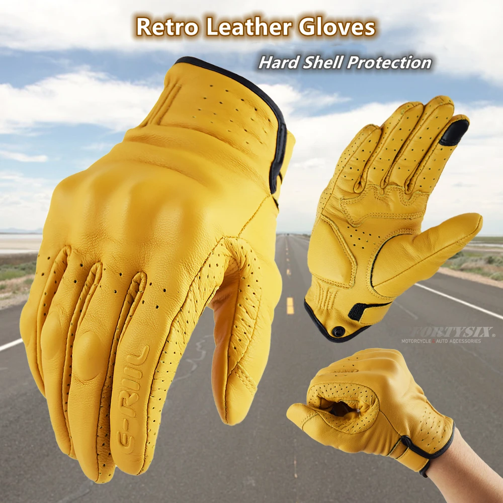 Motorcycle Gloves Leather Motorcycle Gloves Retro Leather Motorcycle Gloves locomotive Guantes Men Women Racing Motorbike Gloves off-road MX MTB DH Cycling All Season Luvas