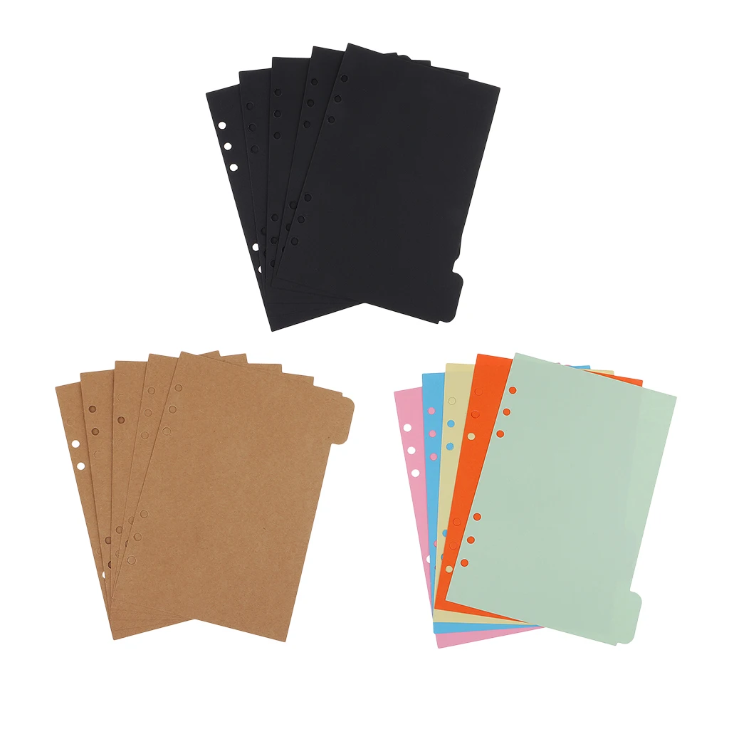 5 Pieces Solid A5 Size Kraft Paper Tabbed Paper Planner Notebook Album Divider Index Page