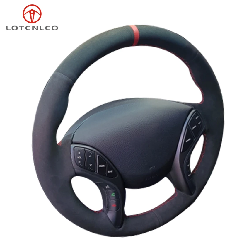 LQTENLEO Black Suede Hand stitched Car Steering Wheel Cover For Hyundai