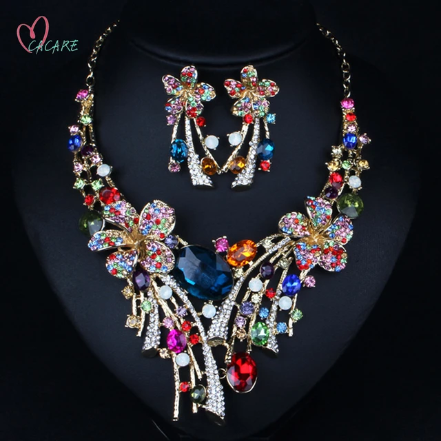 Conjunto De Joyería De Para Mujer, Collar Grande, Pendientes, Maxi Colgante, Collares De Moda Baratos, Declaración F1014 Con Diamantes De Imitación - Juegos Joyería - AliExpress