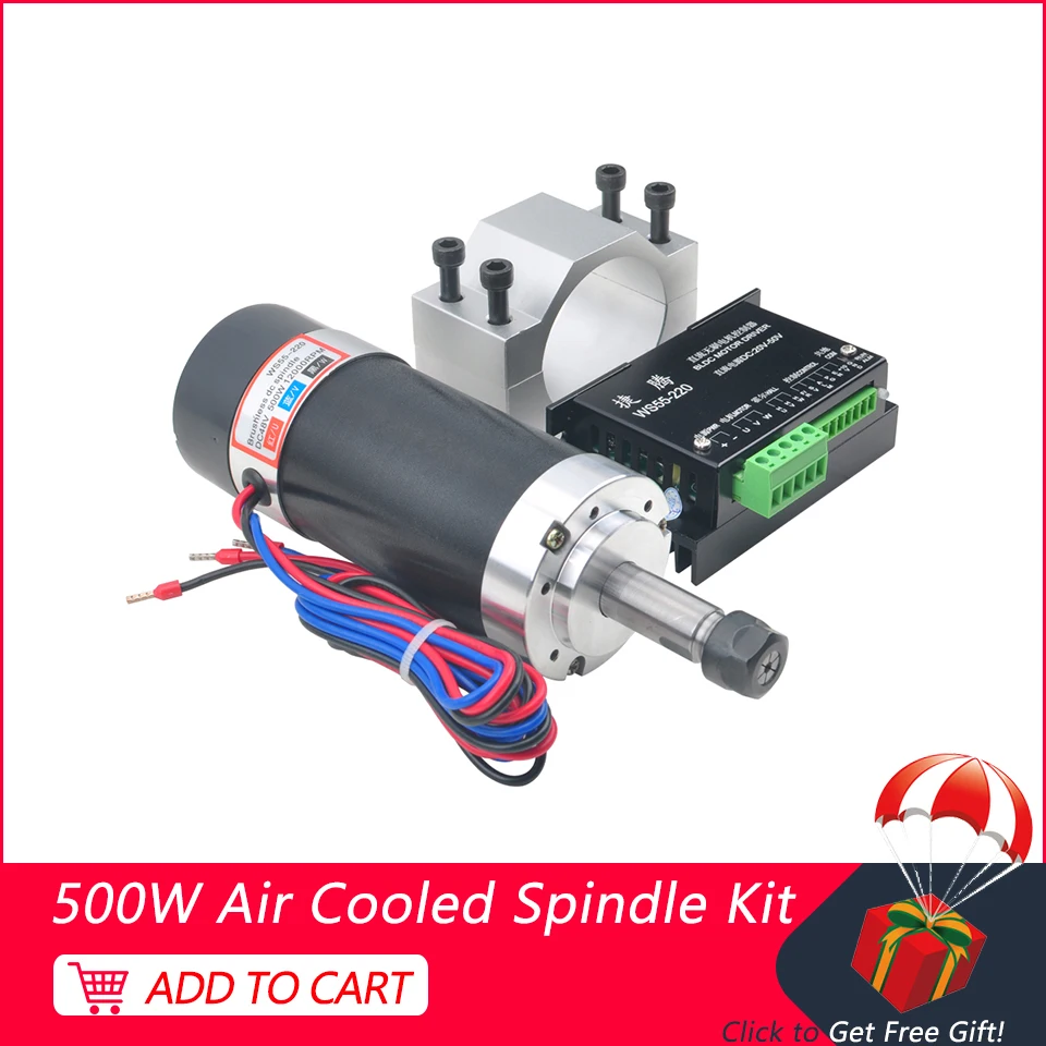 

500W Brushless Spindle Motor Air Cooled Spindle ER11 55MM Bracket DC 48V Machine Tool Router For CNC Milling Engraver Machine