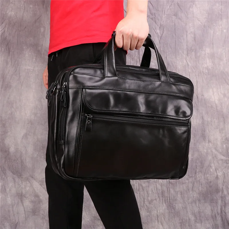 Nesitu Highend большой емкости черный из натуральной кожи 15,6 ''ноутбук офисный мужской портфель Деловые дорожные сумки мессенджер M9912