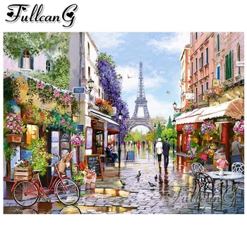 

FULLCANG 5D diamond mosaic Paris flower diamond painting abstract tower scenery Diy full diamond embroidery kit decor FC1815
