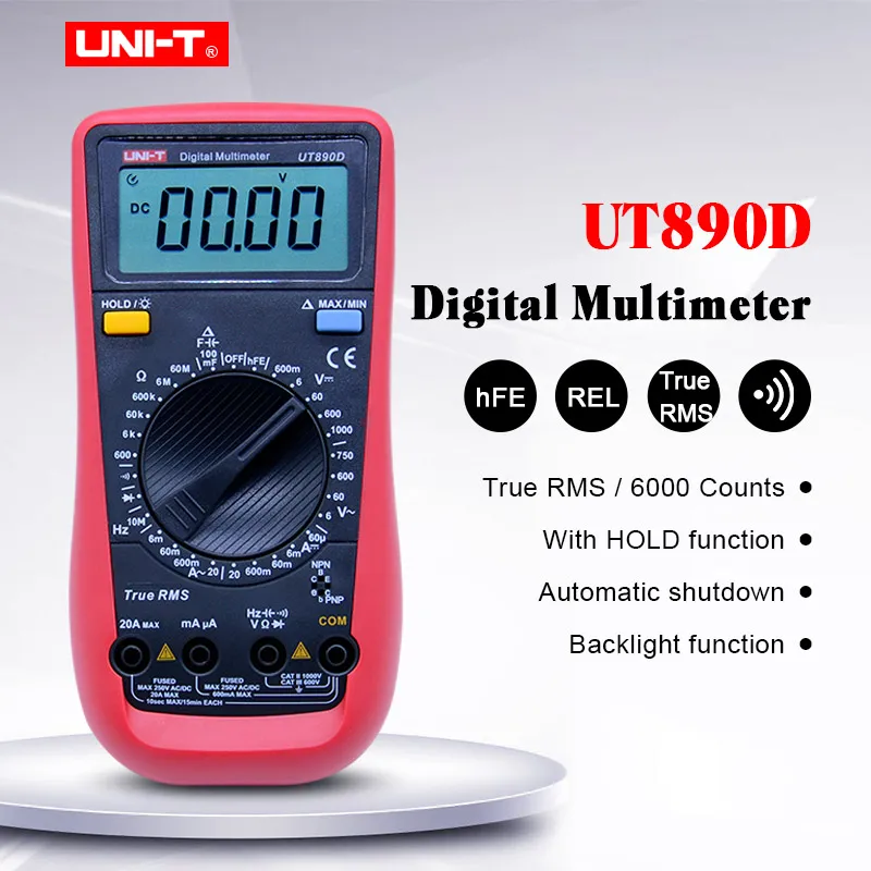 

True RMS Digital Multimeter UNI-T UT890D AC/DC voltage Current meter Capacitance Resistance Frequency Diodes Tester hFE/REL