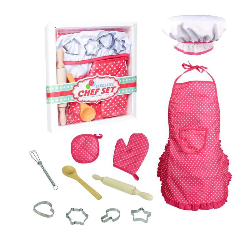 

11Pcs/Set Kitchen Toy Children Cooking Eggbeater rolling pin Kitchen Supplies Set Chef Set Play Set With Apron Chef Hat