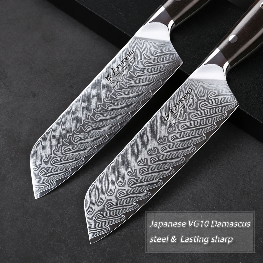 TURWHO 7 дюймов Santoku кухонные ножи 67 слоев дамасской стали шеф-повара нож дело с мясом овощи красный сандаловое дерево ручка