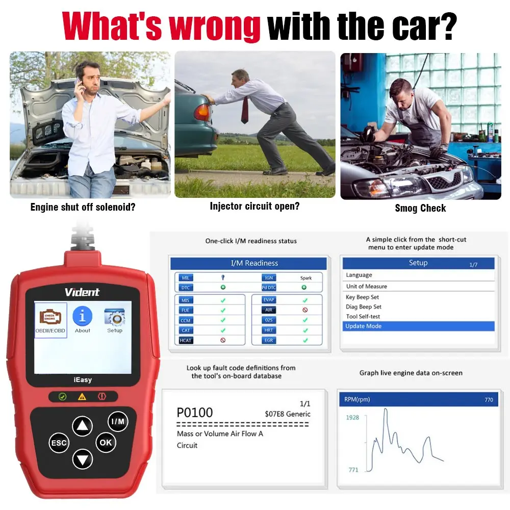 VIDENT iEasy300 МОЖЕТ OBDII/считыватель кода EOBD бесплатное обновление онлайн на 3 года