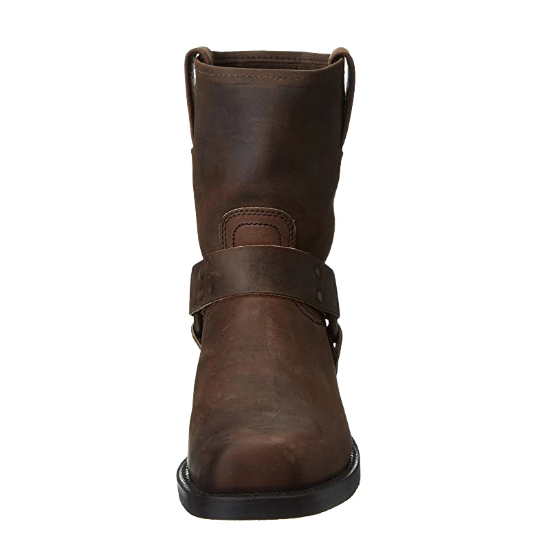 Mens Leather Boots Motorcycle Leather Boots Men Winter Vintage PU Warm Shoes Belt Buckle Ring High Top Motorcycle Boots Men Fashion Trend Casual Square Toe Slip On Mid-Calf