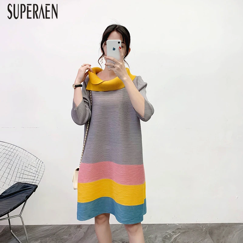 SuperAen, модное женское платье, осень и весна, новое женское плиссированное платье, плюс размер, хлопок, повседневная женская одежда