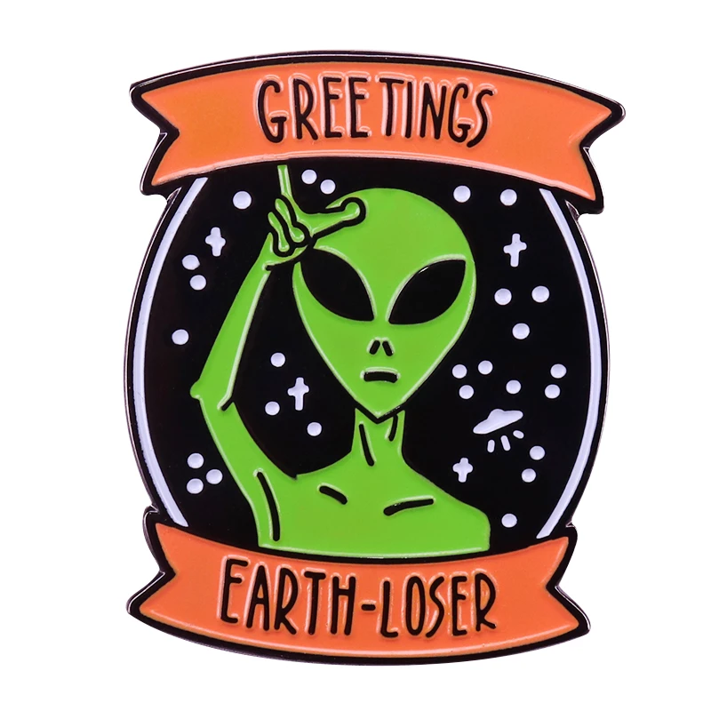 Инопланетный значок с надписью earth loser sci fi юмористический и прикольный аксессуар