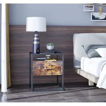 

Bedstand Home Furniture Bedside Cabinet Large Storage Capacity Simple Modern Bedroom Decoration Feet Adjustable Vintage Brown