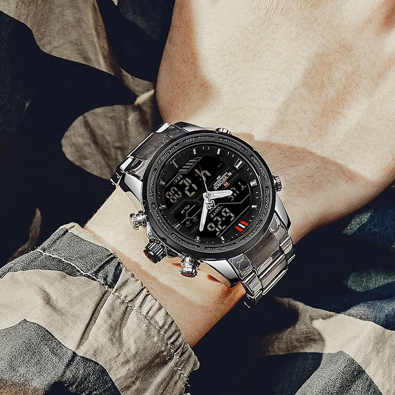 Naviforce Luxury Mens Watch Full Steel Military Wristwatch Digital Sports Watches Men Waterproof-2