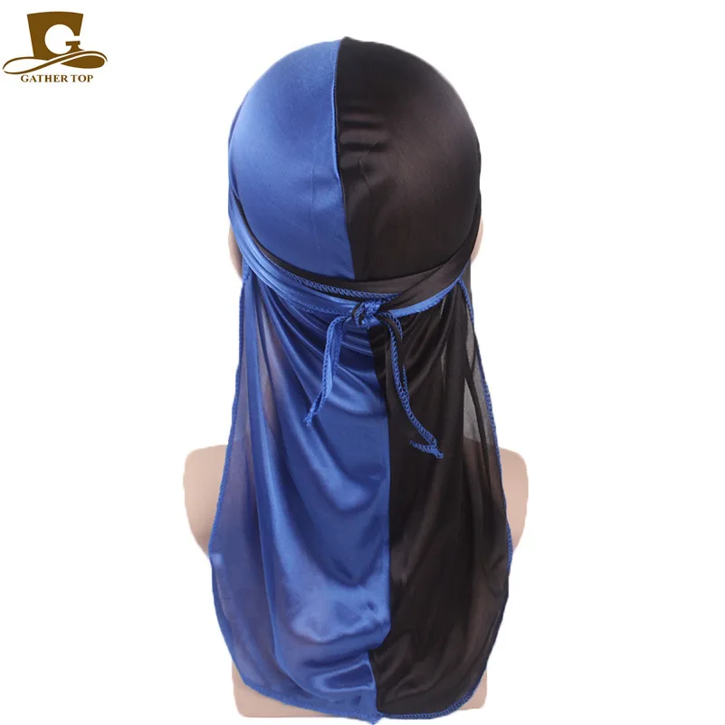 

Men And Women Silk Fabrics Long Tail Braid Pirate Hat Double Color Imitated Silk Fabric Turban Hat Closed-toe Hat Tjm-05f