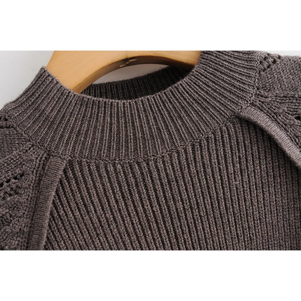 Модный женский свитер Za,, однотонный, водолазка, на каждый день, с открытыми плечами, рукав, свободный, вязанный, пуловеры, свитера, джемпер, Женский Топ