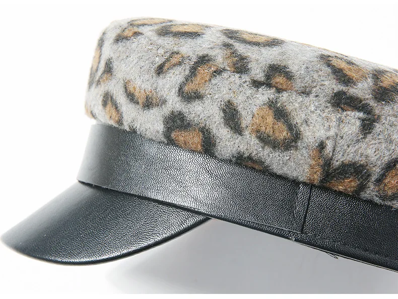 Модная шерстяная леопардовая военная шапка, сезон осень-зима винтажный лоскутный Pu берет для женщин английский стиль плоская кепка Casquette